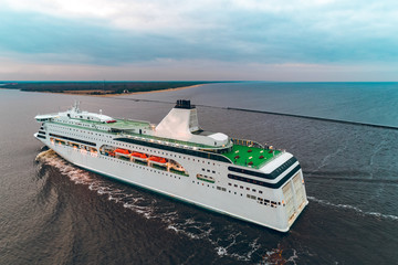White cruise liner aerial view
