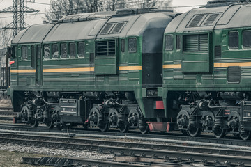 Obraz premium Green diesel locomotive