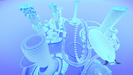 concept future city skyline. Futuristic business vision concept. 3d illustration.