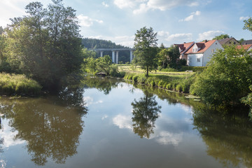 Fototapeta na wymiar Fluss mit Gänsen