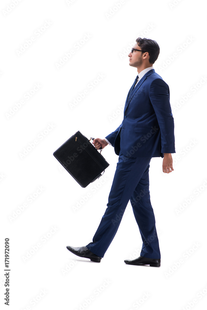 Wall mural Businessman walking standing side view isolated on white backgro