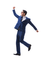 Businessman walking standing side view isolated on white backgro