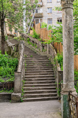 Old soviet rusty and functioning ropeway or cable car cabins in Chiatura
