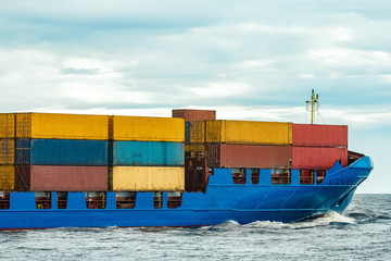 Naklejka premium New blue container ship