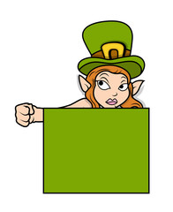 Leprechaun Girl with Blank Banner