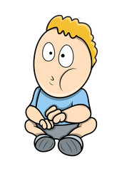 Fearful Cartoon Kid Sitting- Clip-art vector illustration