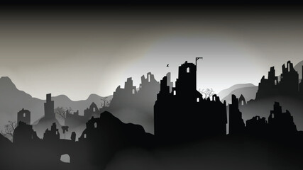 Destroyed city ,Buildings in Ruin - Vector Illustration - 171974017