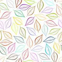 Autumn colored natural background from contours of leaves of different colors. Seamless decorative eco backdrop. Environmental pattern with floral leaves 