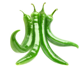 Isolated peppers. Bundle of hot green peppers isolated on white background with clipping path