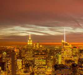 View of New York Manhattan during sunset hours