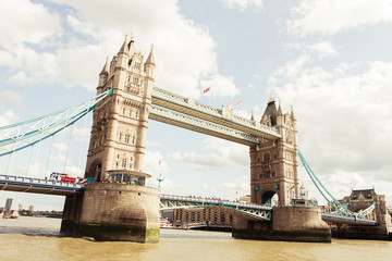Fototapeta na wymiar LONDON - AUGUST 19, 2017: Tower Bridge in London, the UK. View from River Thames