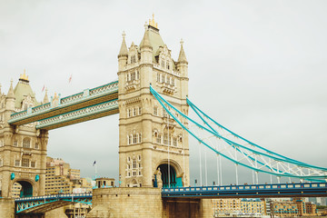 Fototapeta na wymiar LONDON - AUGUST 21, 2017: Tower Bridge in London, the UK. View from the River