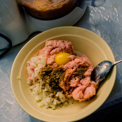 process of cooking meat cutlets in the countryside.