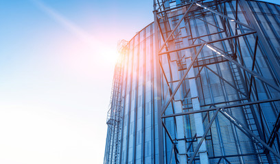 Modern silos for storing grain harvest. Agriculture.