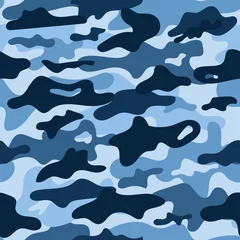 Fotobehang Camouflage naadloze patroon blauwe camouflage