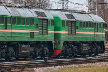 Obraz premium Green diesel locomotive