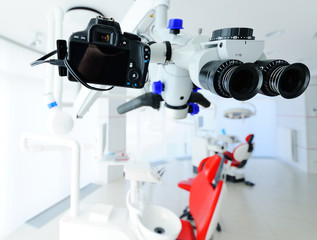 dental microscope closeup on the background of modern dentistry