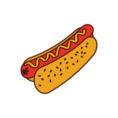 fast food hot dog sausage and mustard dinner vector illustration