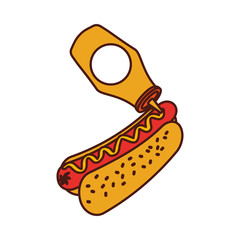 fast food hot dog sausage and pouring mustard dinner vector illustration