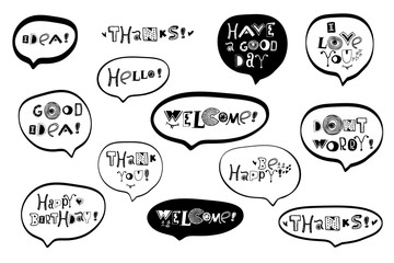 Vector set of hand drawn lettering phrase and illustrations. Modern brush calligraphy for blogs and social media. Can be use for invitations, greeting cards, prints, posters