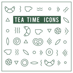 Tea time and bakery vector linear icon set. Can be use for bakery, pastry, cafe, shop, products.