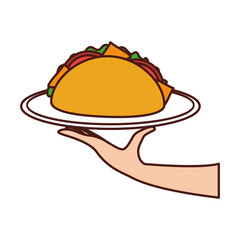 hand holding taco mexican fast food menu restaurant vector illustration