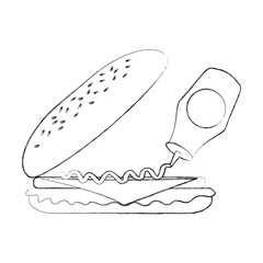 fast food sandwich pouring mustard menu restaurant lunch vector illustration