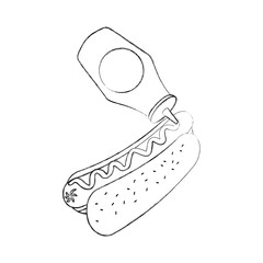 fast food hot dog sausage and pouring mustard dinner vector illustration