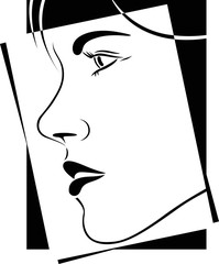 Face profile view. Elegant Silhouette Outline. Black and White. Face Logo. Vector illustration.