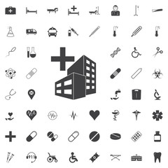 hospital Icon black icon on the white background medicine, medical set Flat vector illustration.
