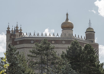 Obraz premium Rocchetta Mattei castle in Riola, Grizzana Morandi - Bologna province Emilia Romagna, Italy
