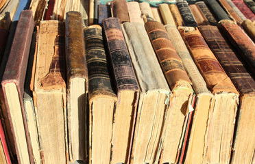 Old vintage books are sold on the flea market