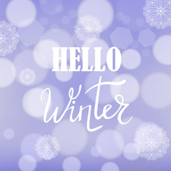 Hello Winter Lettering on Blue Sky Background