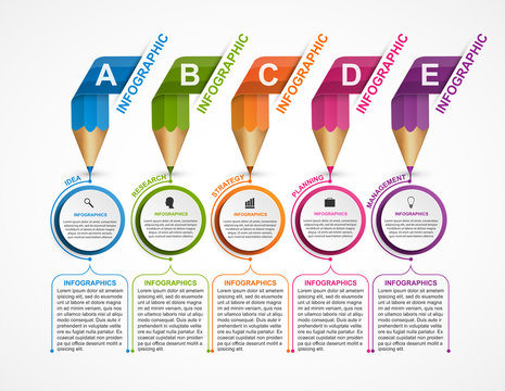 Infographics template with colored pencil in the form of ribbons.