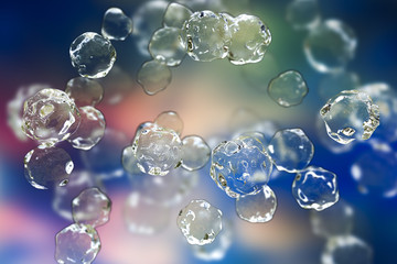 Liquid molecules, 3D illustration. Scientific or education background