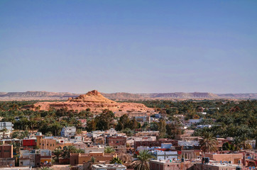 Panorama of old city Shali and mountain Dakrour in Siwa oasis, Egypt - obrazy, fototapety, plakaty