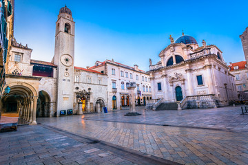 Dubrovnik old cathedral architecture. / Scenic view at old architecture in city center of town Dubrovnik, european famous travel destination.