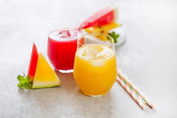 Watermelon fresh juice of red and yellow watermelon