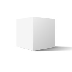 White box cube isolated on white background. Blank empty package 3d design. Cube or square product design object