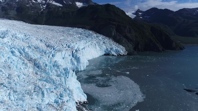 Arial 4k shots of a glacier and it's surroundings in Alaska