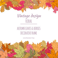 Autumnal decorative floral plant botany elements. Colorful vector hand drawn illustration on light background for design greeting card or Invitation.