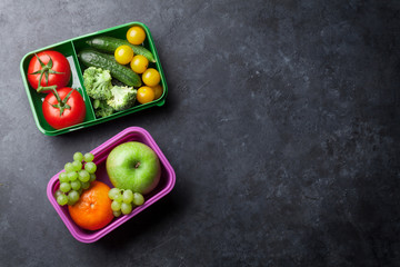 Lunch box with vegetable and fruits