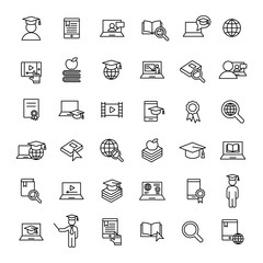 e-learning and online study bolt line icons black set on white background