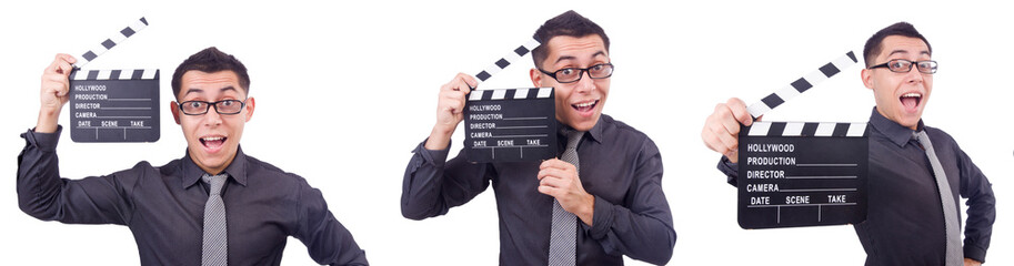 Funny man with movie clapper