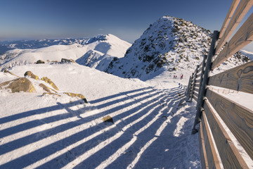 Ski resort in Slovakia. High mountain Tatras. Peak Chopok on sunny day. Beautiful landscape.