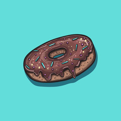 Donut with chocolate icing. Vector illustration.