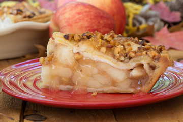 Closeup of a Slice of Fresh Apple Pie on a Plate