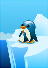 Obraz premium Two penguins. A penguin with his baby in the south pole. Vector illustration