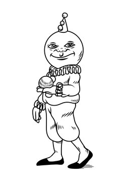 Clown with spherical head, like a moon. Vector illustration. Nice for coloring books or tattoos