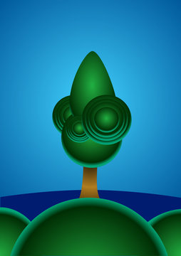 An lonely magic tree in font of the sea. Vector illustration